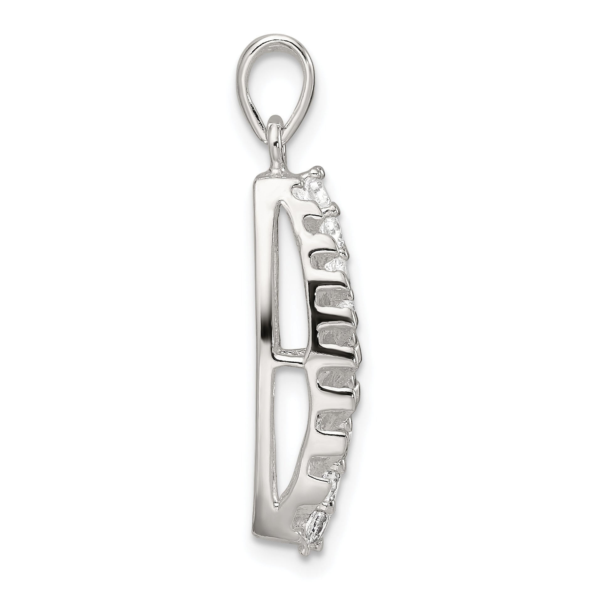 Sterling Silver Polished CZ Leaf Chain Slide Secondary image