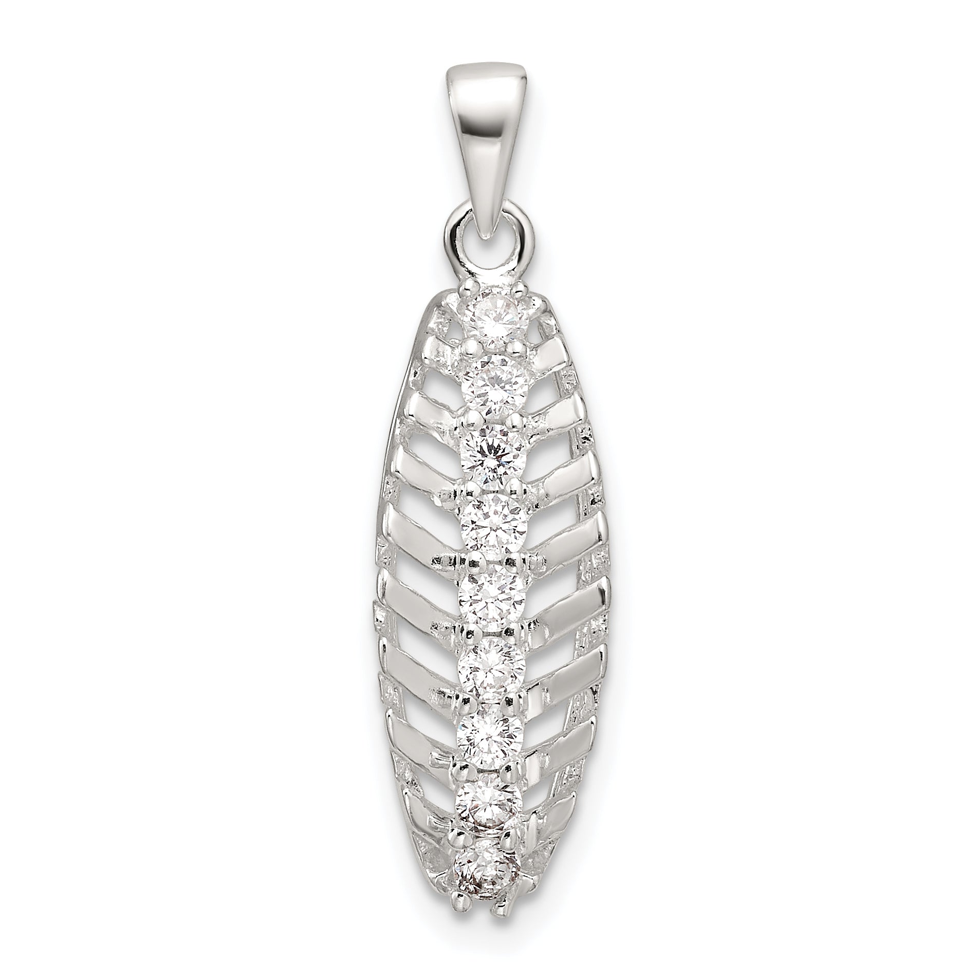 Sterling Silver Polished CZ Leaf Chain Slide Main image