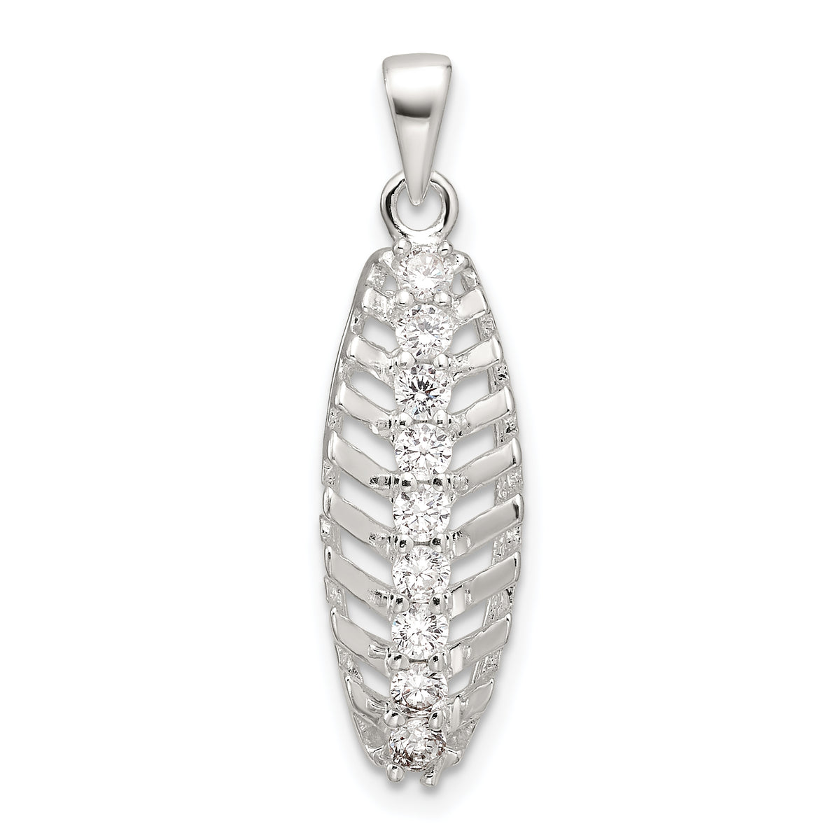 Sterling Silver Polished CZ Leaf Chain Slide