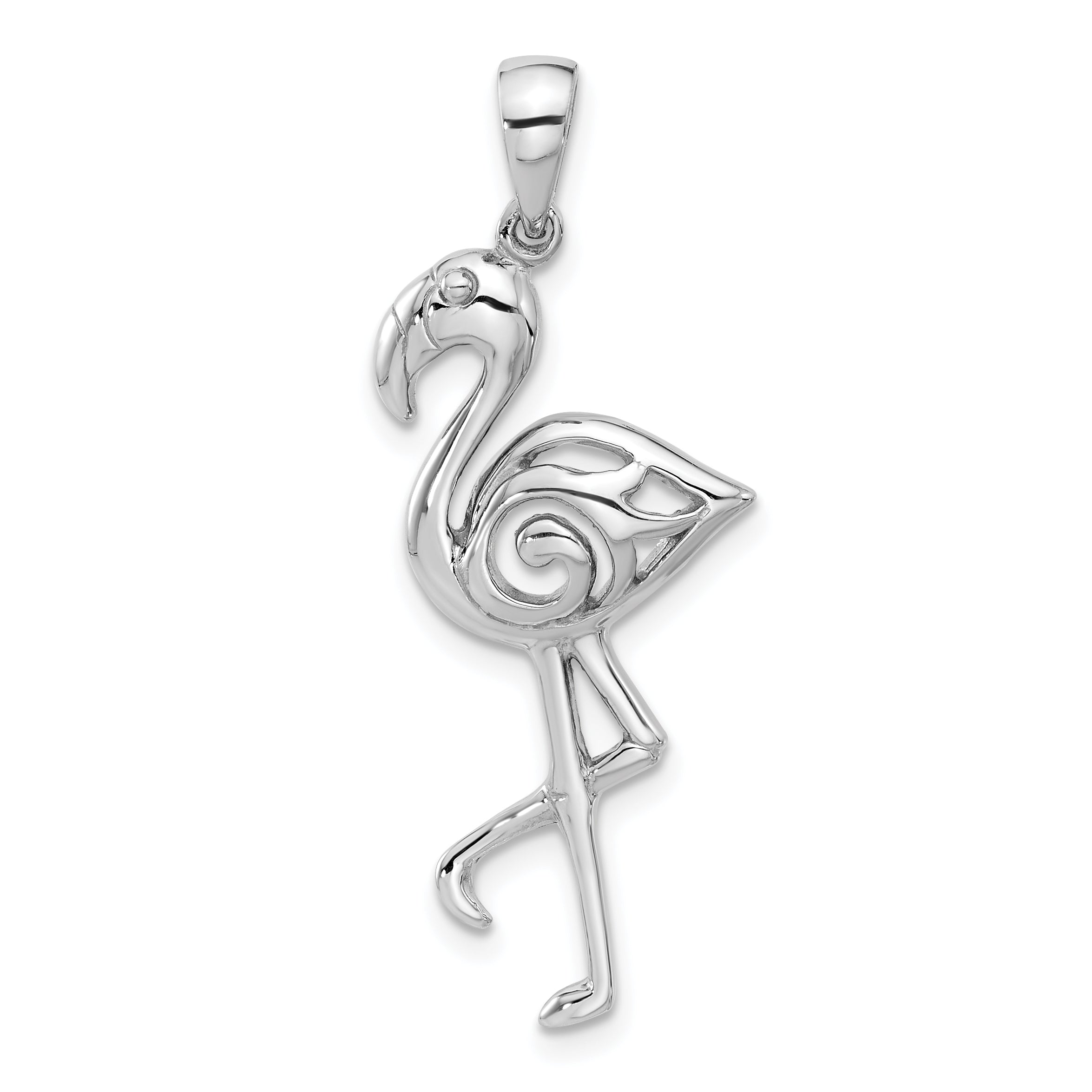 Sterling Silver Rhodium-Plated Polished Flamingo Pendant Main image