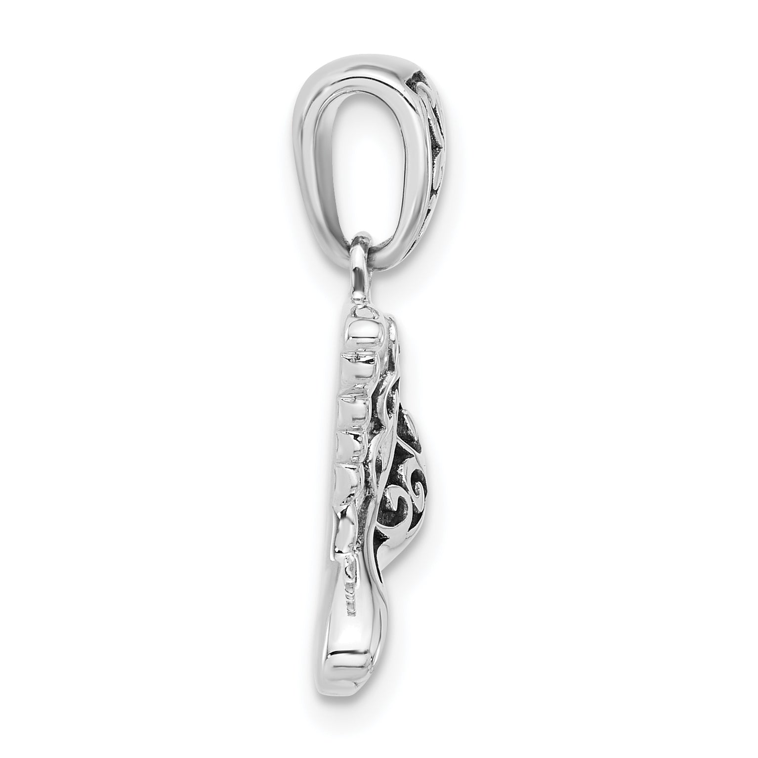 Sterling Silver Rhodium-plated Oxidized Hummingbird Pendant Secondary image