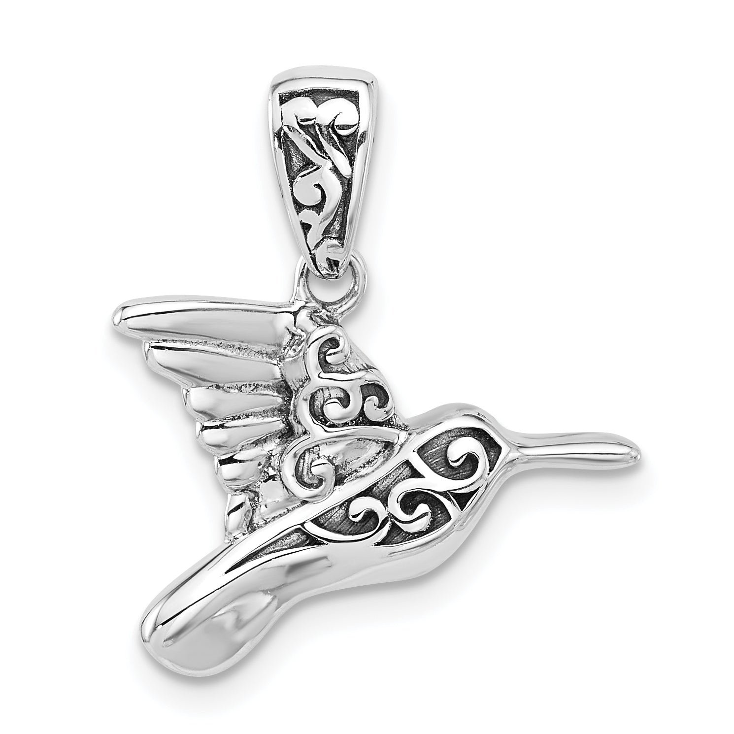 Sterling Silver Rhodium-plated Oxidized Hummingbird Pendant Main image