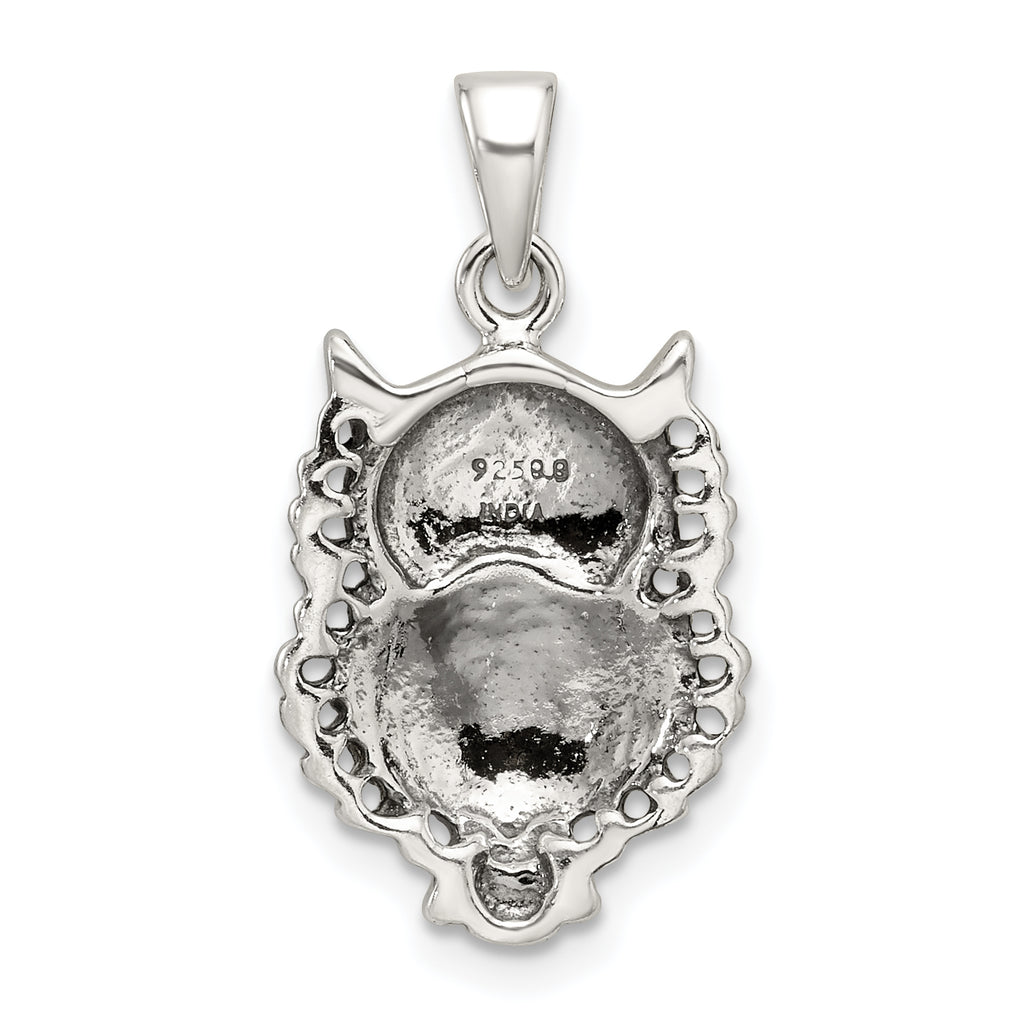 Sterling Silver Polished and Antiqued Owl Pendant