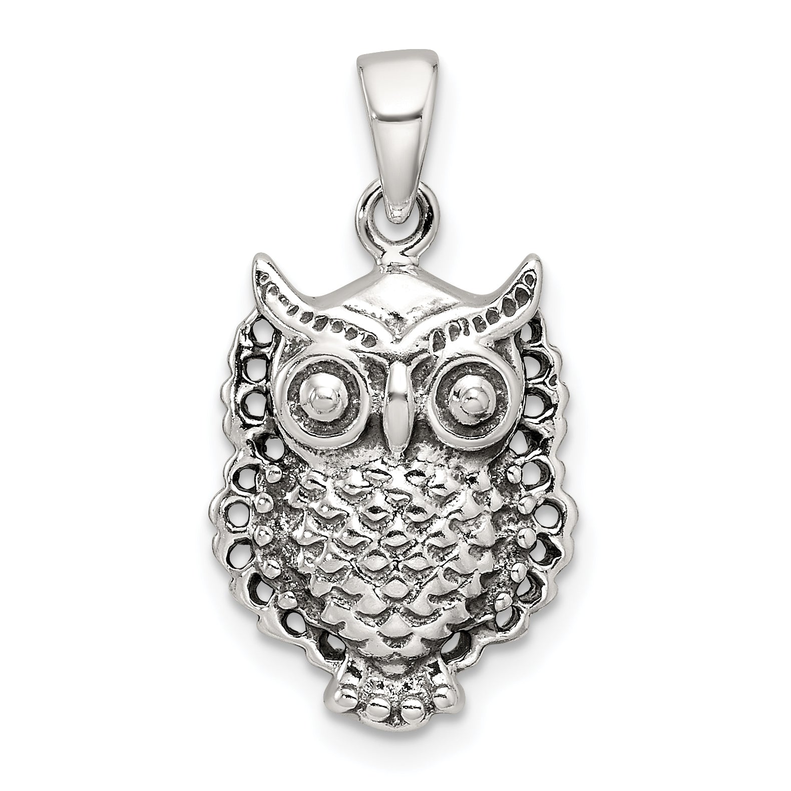 Sterling Silver Polished and Antiqued Owl Pendant Main image