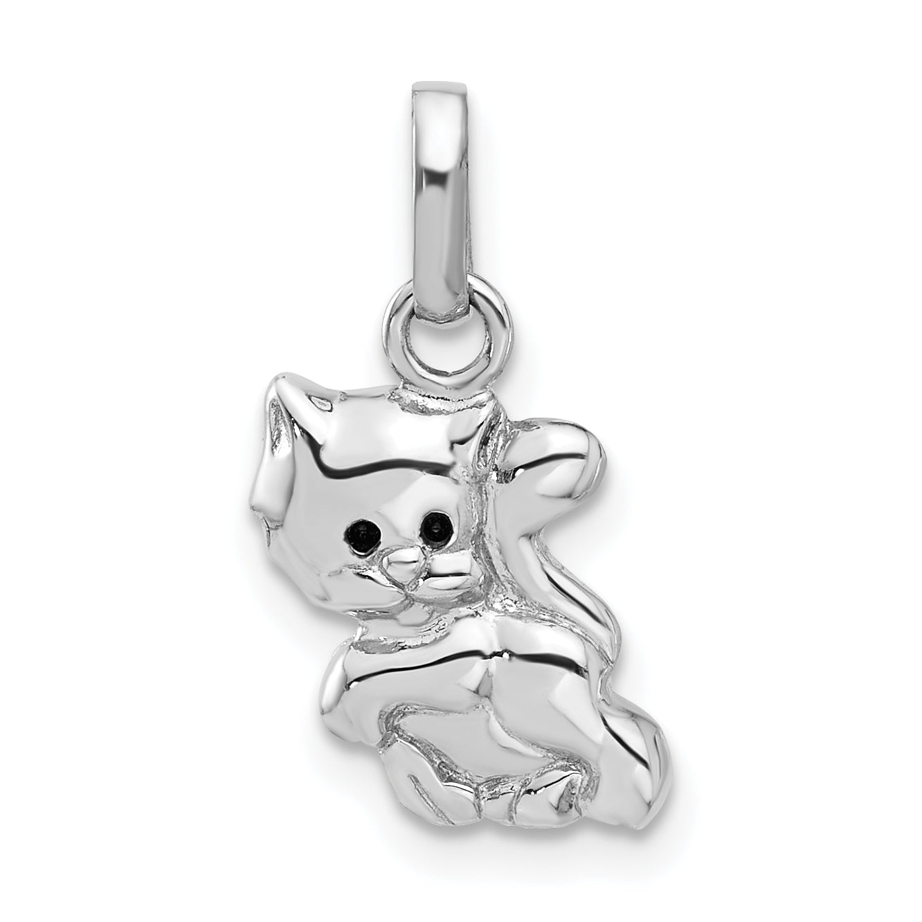 Sterling Silver Rhodium-plated Enameled Cat Charm Pendant Main image
