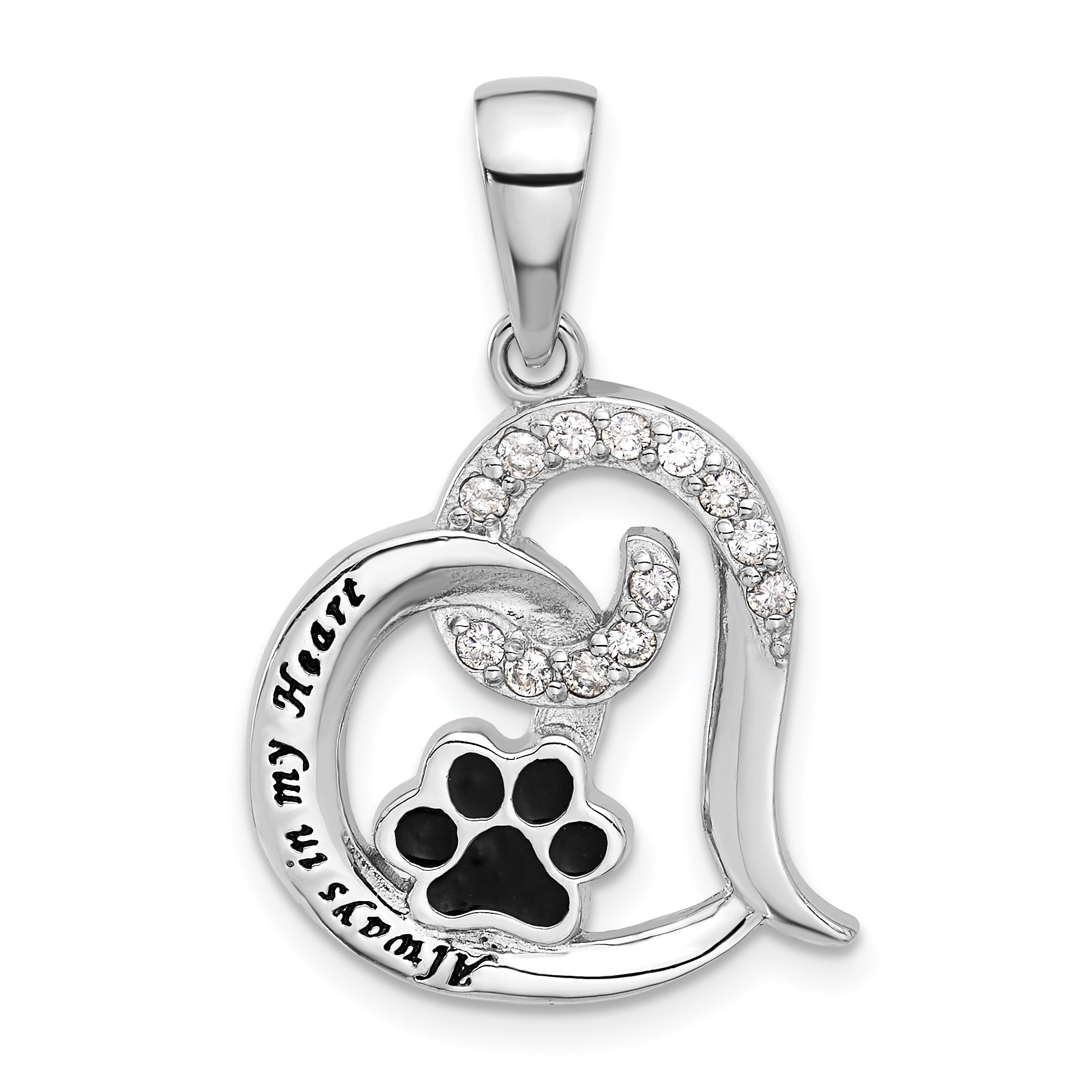 Sterling Silver Rh-plated Enamel CZ  Paw ALWAYS IN MY HEART Pendant Main image