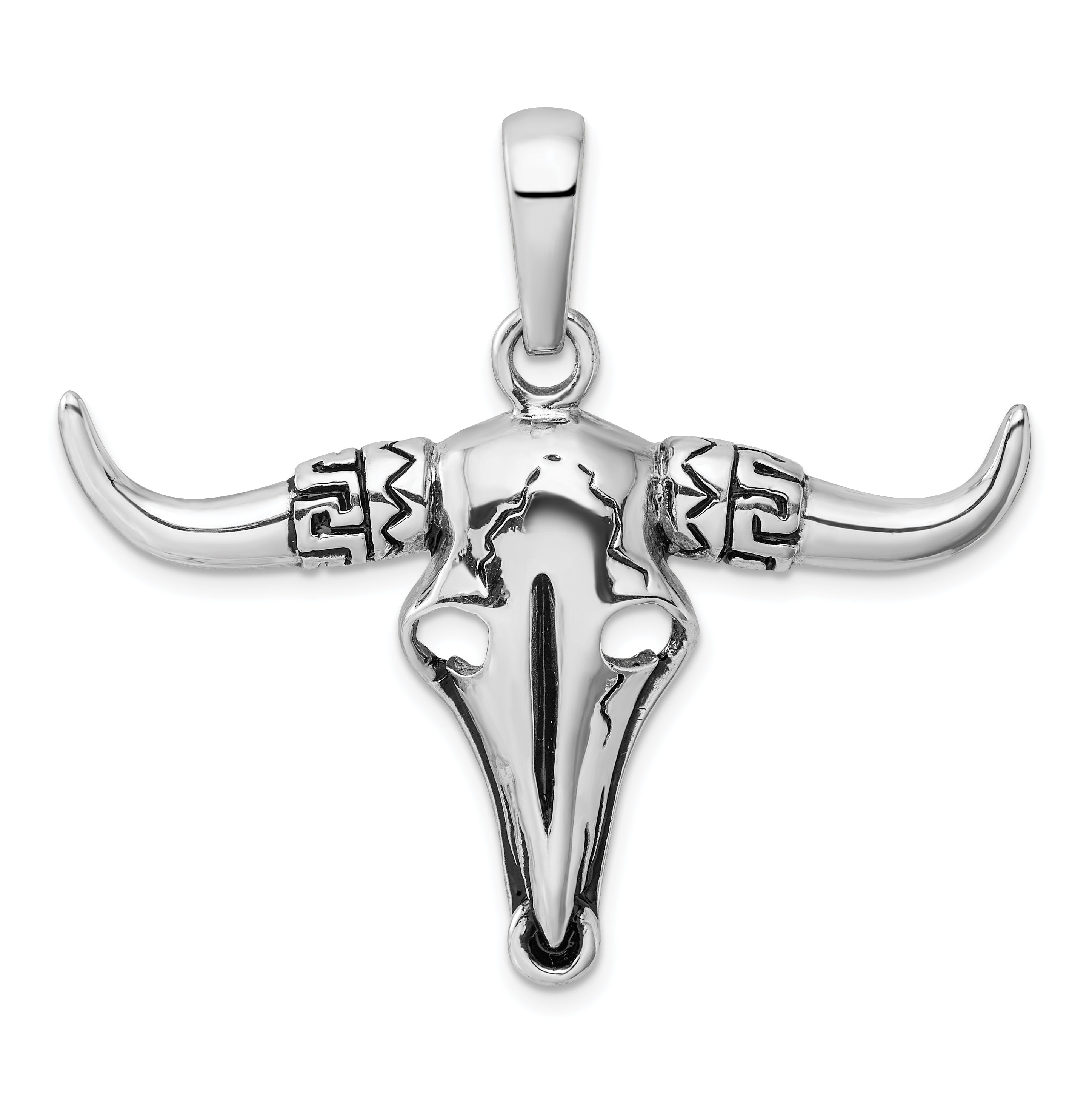 Sterling Silver Rhodium-plated Antiqued Bull Skull Pendant Main image