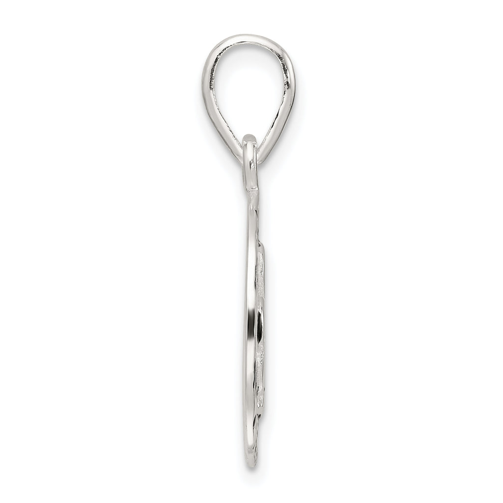Sterling Silver Polished Enamel Luck with Clover Round Pendant