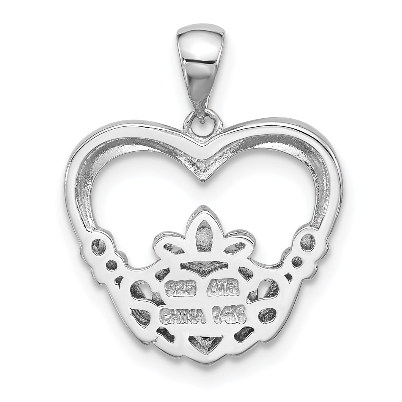 Sterling Silver w/ 14k accent Rhodium-plated CZ Heart Claddagh Pendant