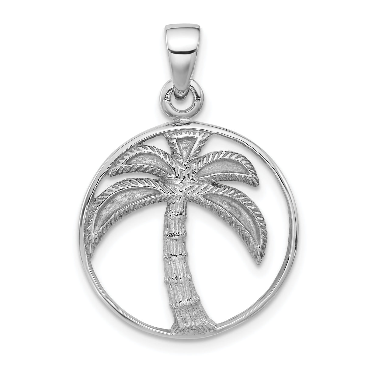 Sterling Silver Rhodium-Plated Textured and Polished Palm Tree Pendant