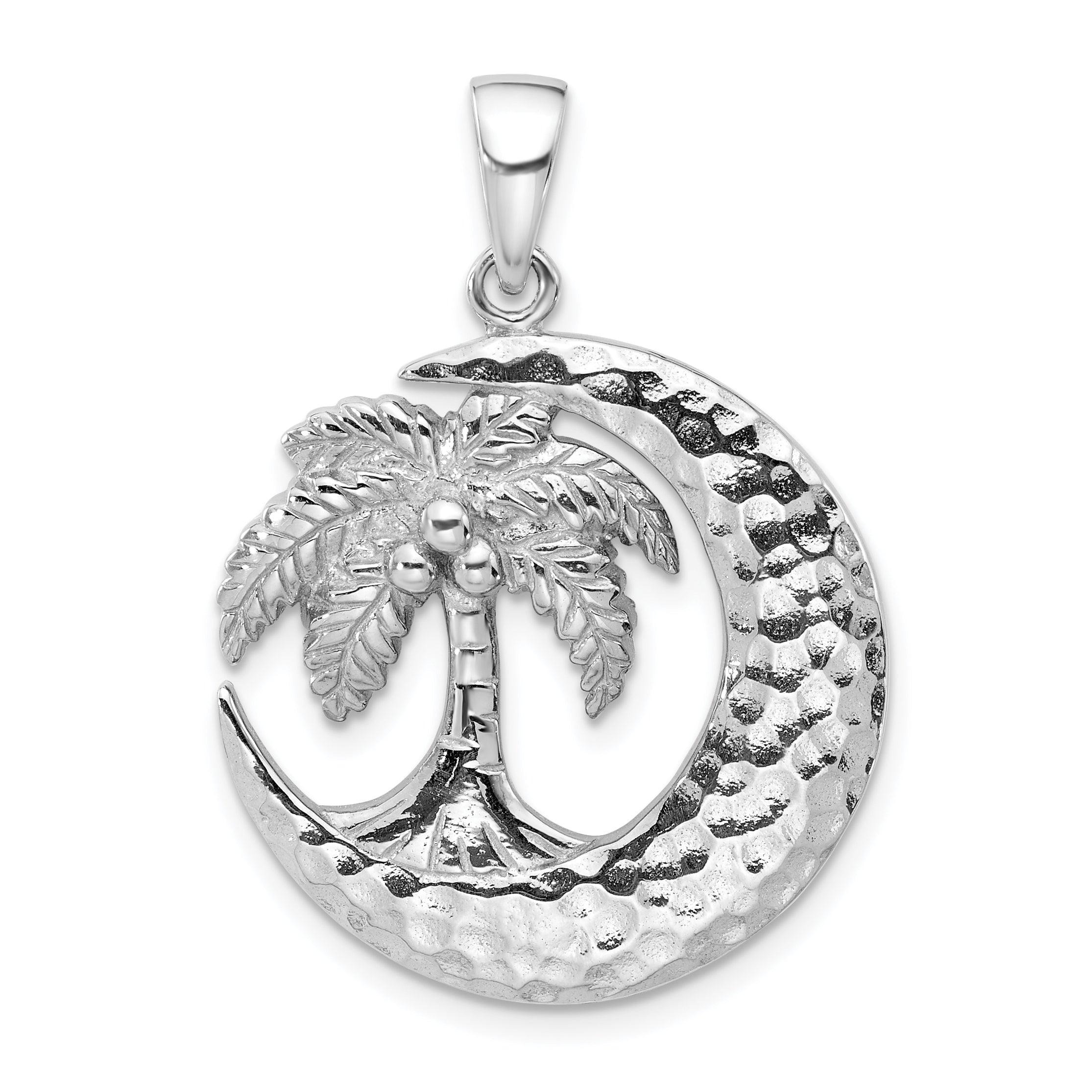 Sterling Silver Rh-Plated Polished Palm Tree with Crescent Moon Pendant Main image