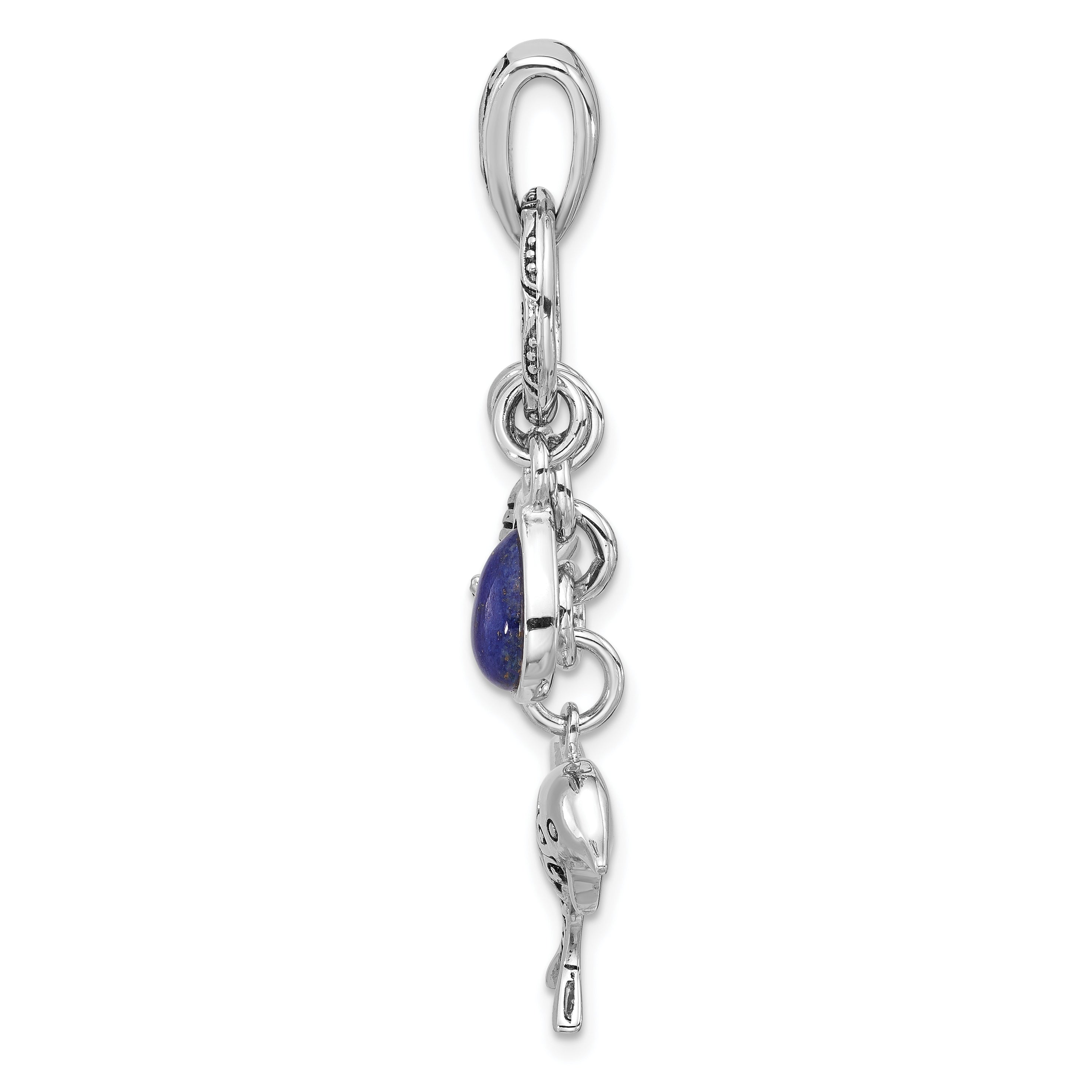 Sterling Silver Rhodium-plated Antiqued Lapis Lazuli Dolphin and Starfish Pendant Secondary image