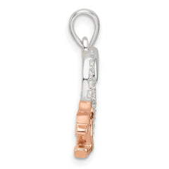 Sterling Silver Rose-tone Polished CZ Anchor Heart Pendant