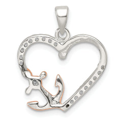 Sterling Silver Rose-tone Polished CZ Anchor Heart Pendant