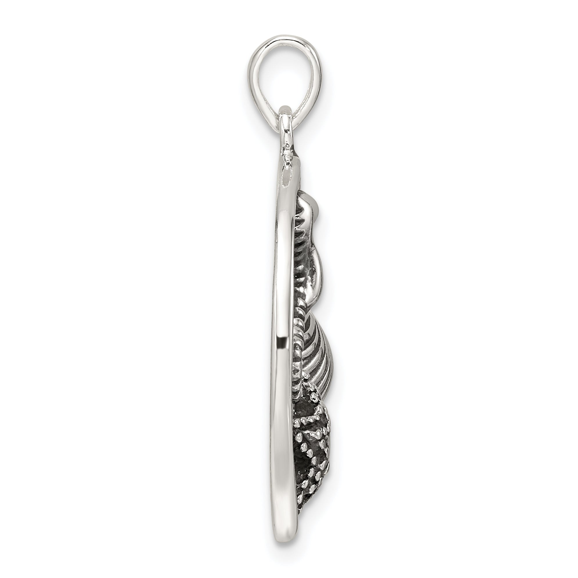 Sterling Silver Polished and Antiqued Sea Life Circle Pendant