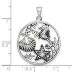 Sterling Silver Polished and Antiqued Sea Life Circle Pendant