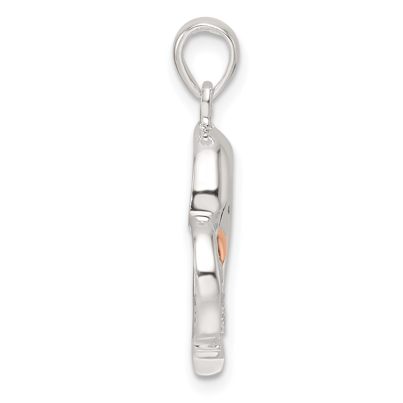 Sterling Silver Rose-tone Polished CZ Dolphin Heart Pendant Secondary image