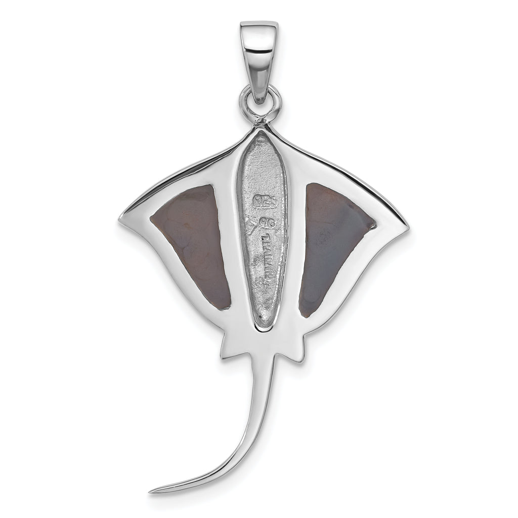 Sterling Silver Rhodium-plated Polished Polished Abalone Stingray Pendant