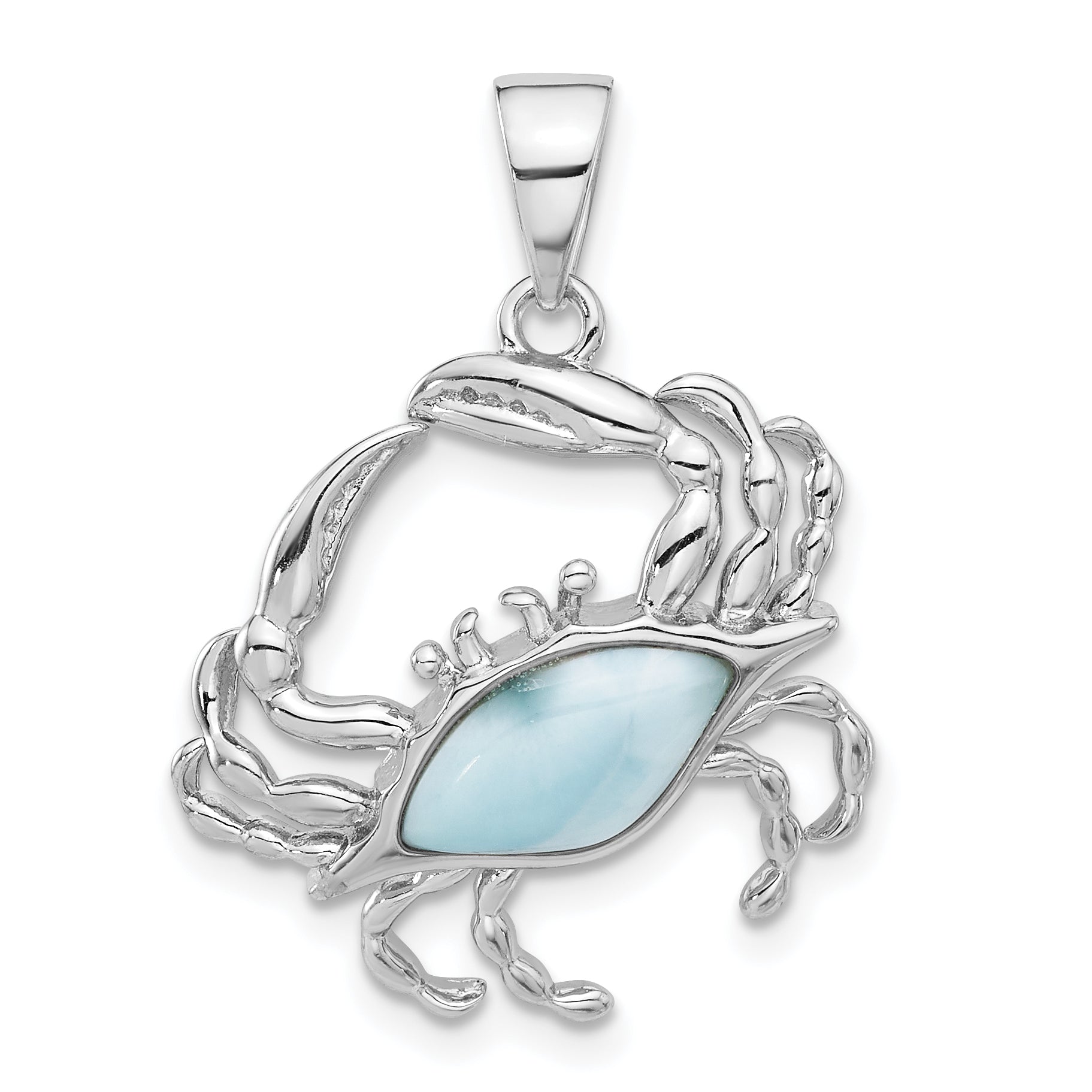 Sterling Silver Rhodium-plated with Larimar Crab Pendant Main image