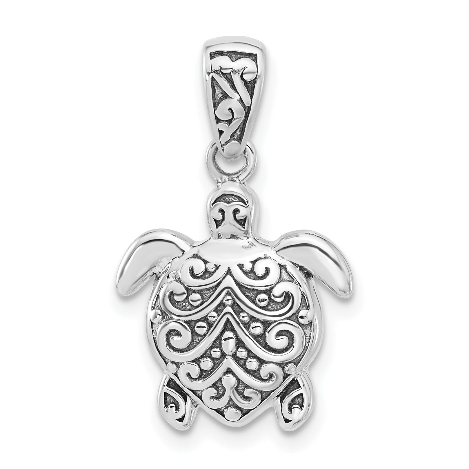 Sterling Silver Rhodium-plated Oxidized Sea Turtle Pendant Main image