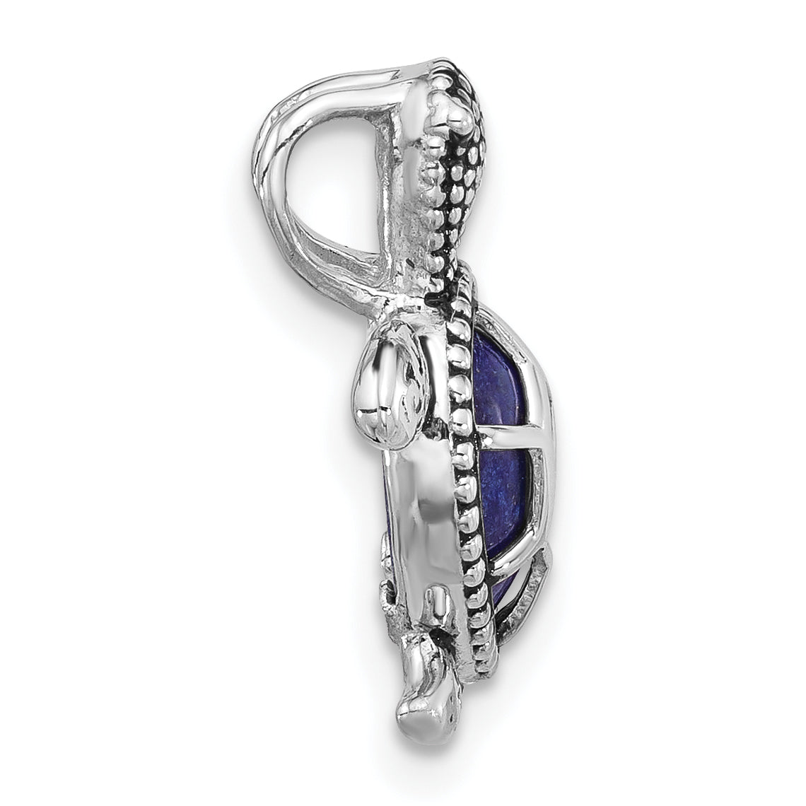 Sterling Silver Rh-plated Polished and Antiqued Lapis Turtle Chain Slide Secondary image
