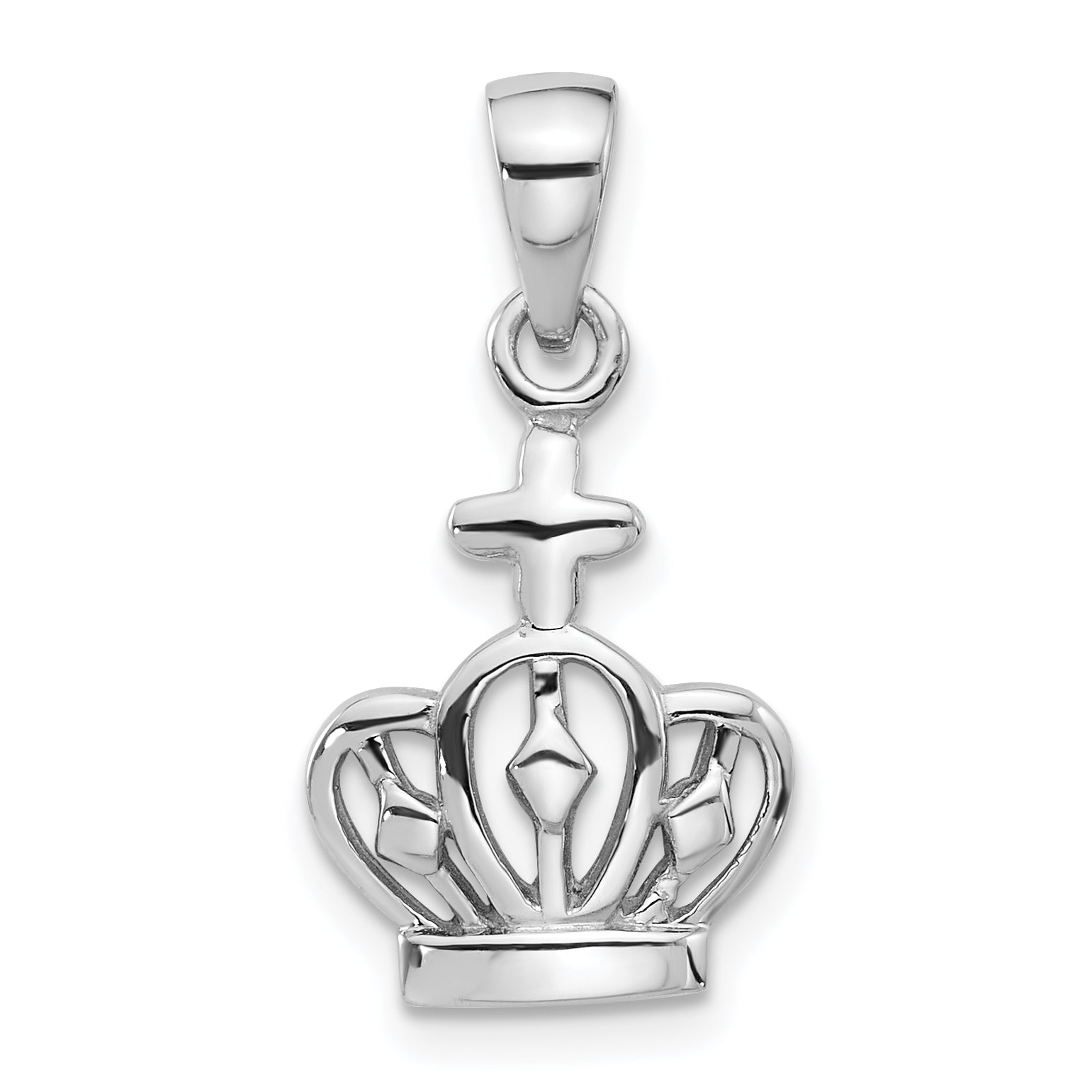 Sterling Silver Rhodium-Plated Polished Crown w/Cross Pendant Main image