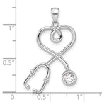 Sterling Silver Rhodium-plated with CZ Stethoscope with Heart Pendant