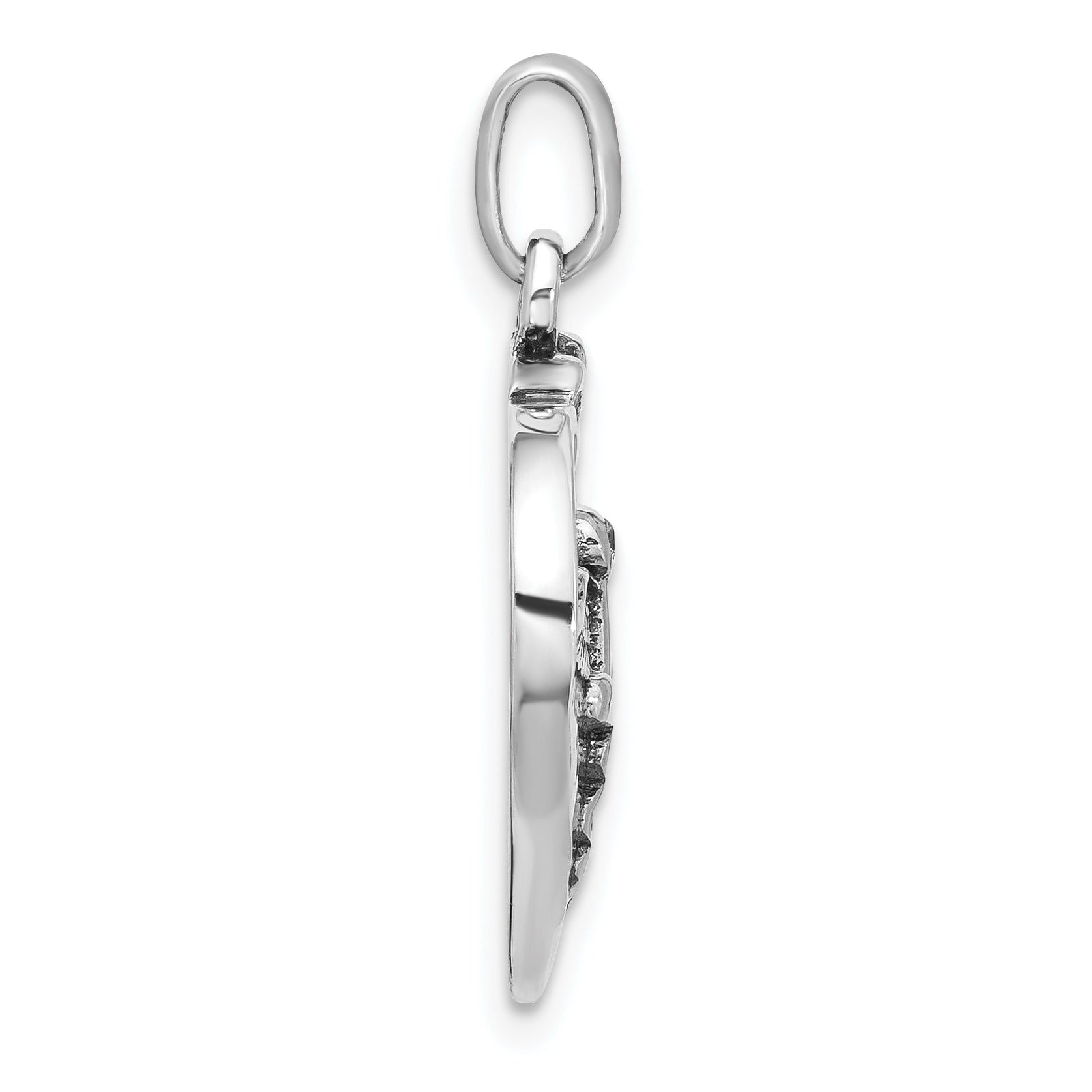 Sterling Silver Rh-plated Caduceus Heart and Wings CZ Oxidized Pendant Secondary image
