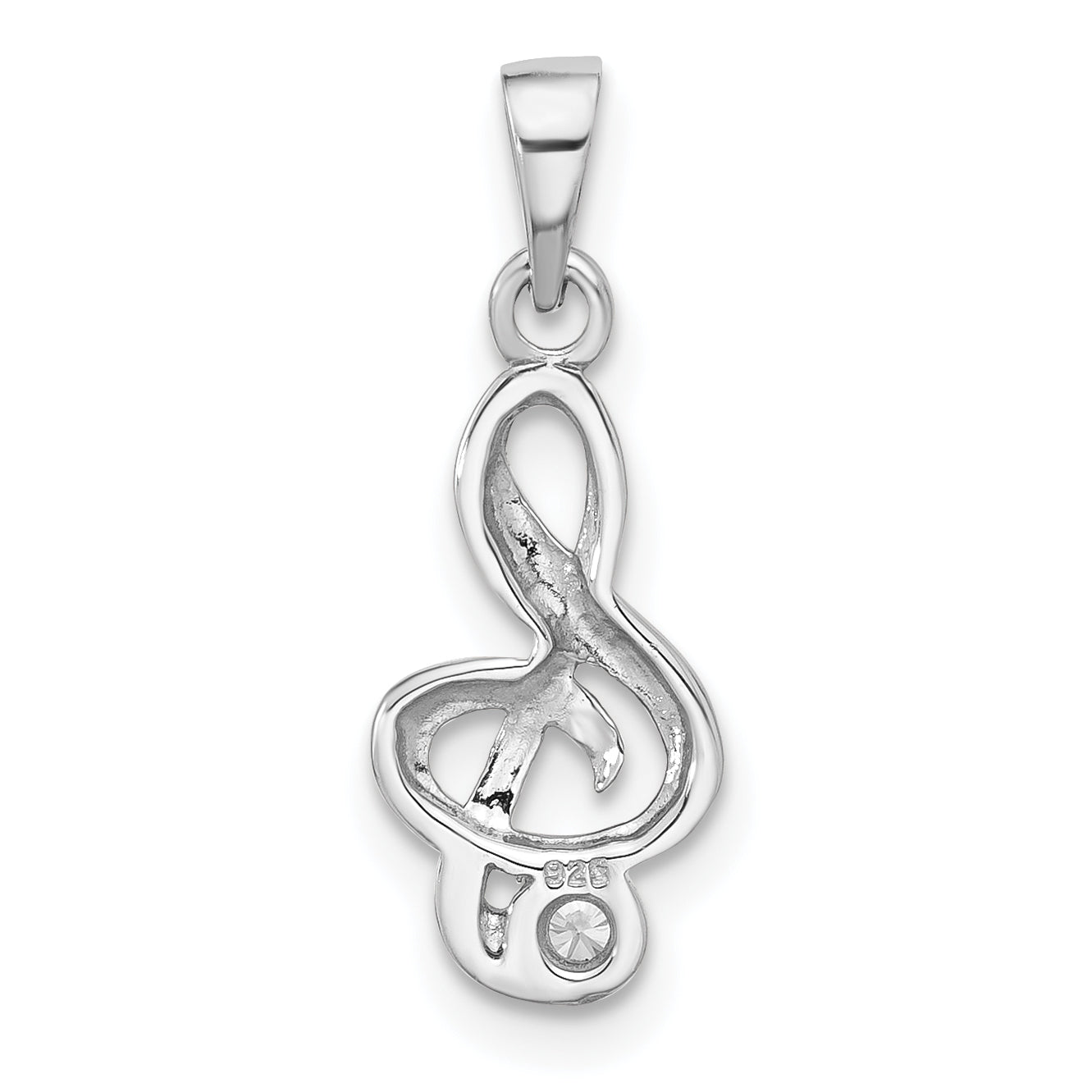 Sterling Silver Rhodium-plated CZ Treble Clef Pendant