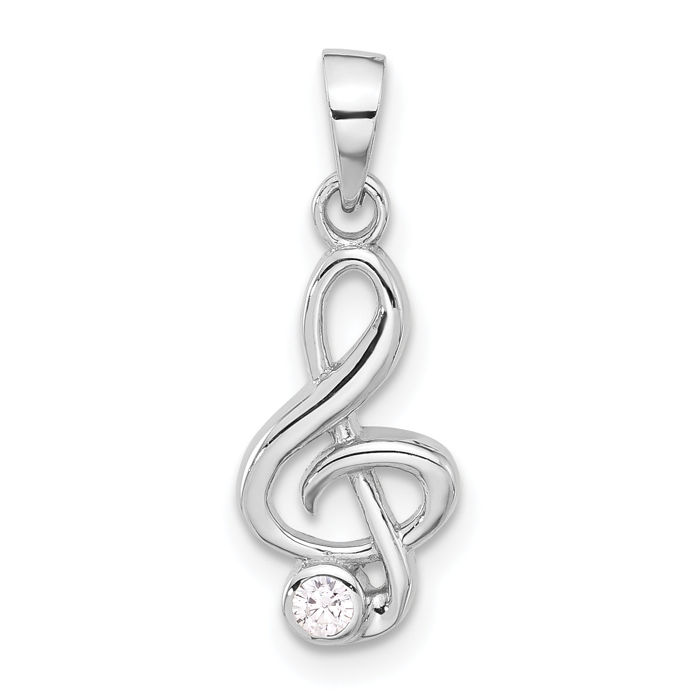 Sterling Silver Rhodium-plated CZ Treble Clef Pendant Main image