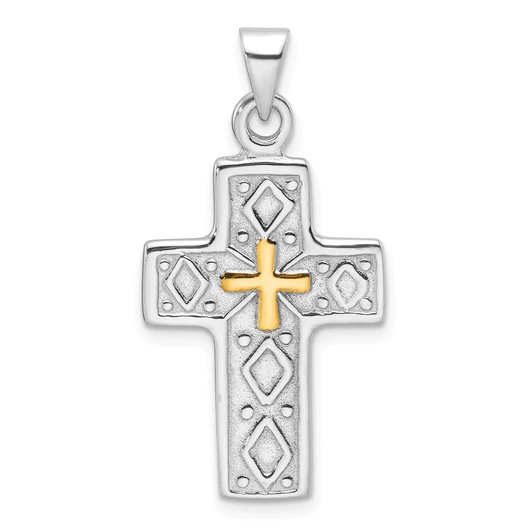 Sterling Silver Rhodium-plated and Gold-tone Reversible Cross Pendant Main image