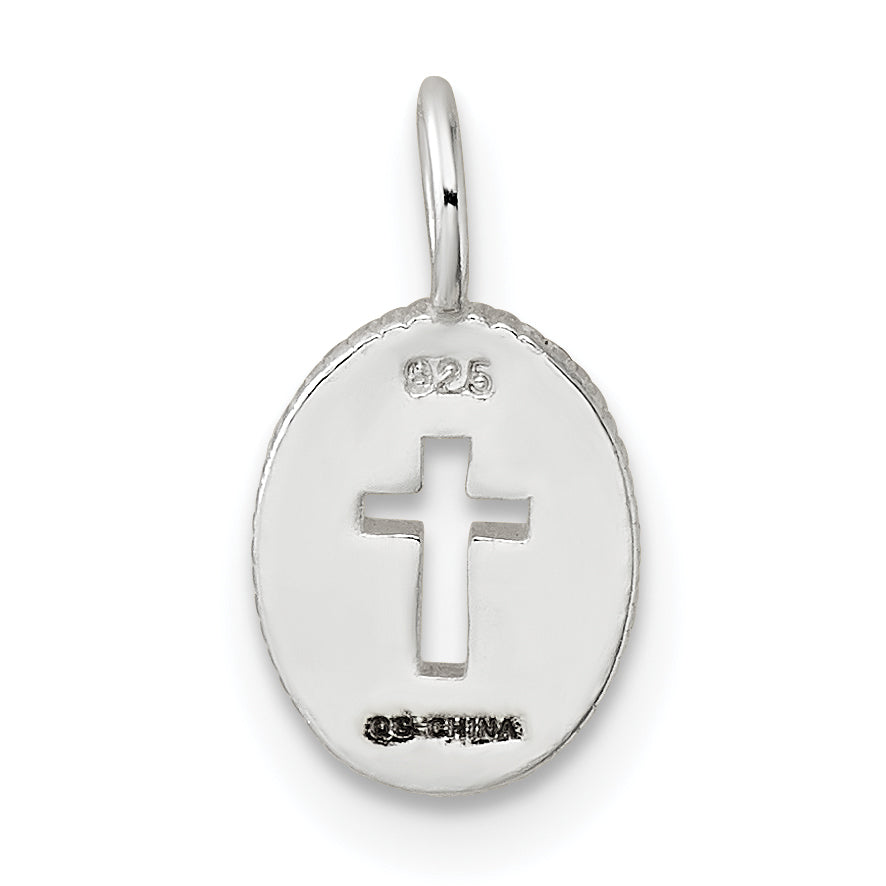 Sterling Silver E-Coating Small Oval Cut-out Cross Charm