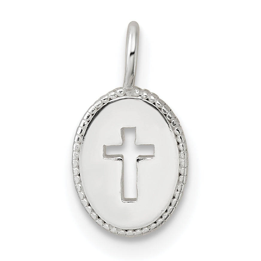 Sterling Silver E-Coating Small Oval Cut-out Cross Charm Main image