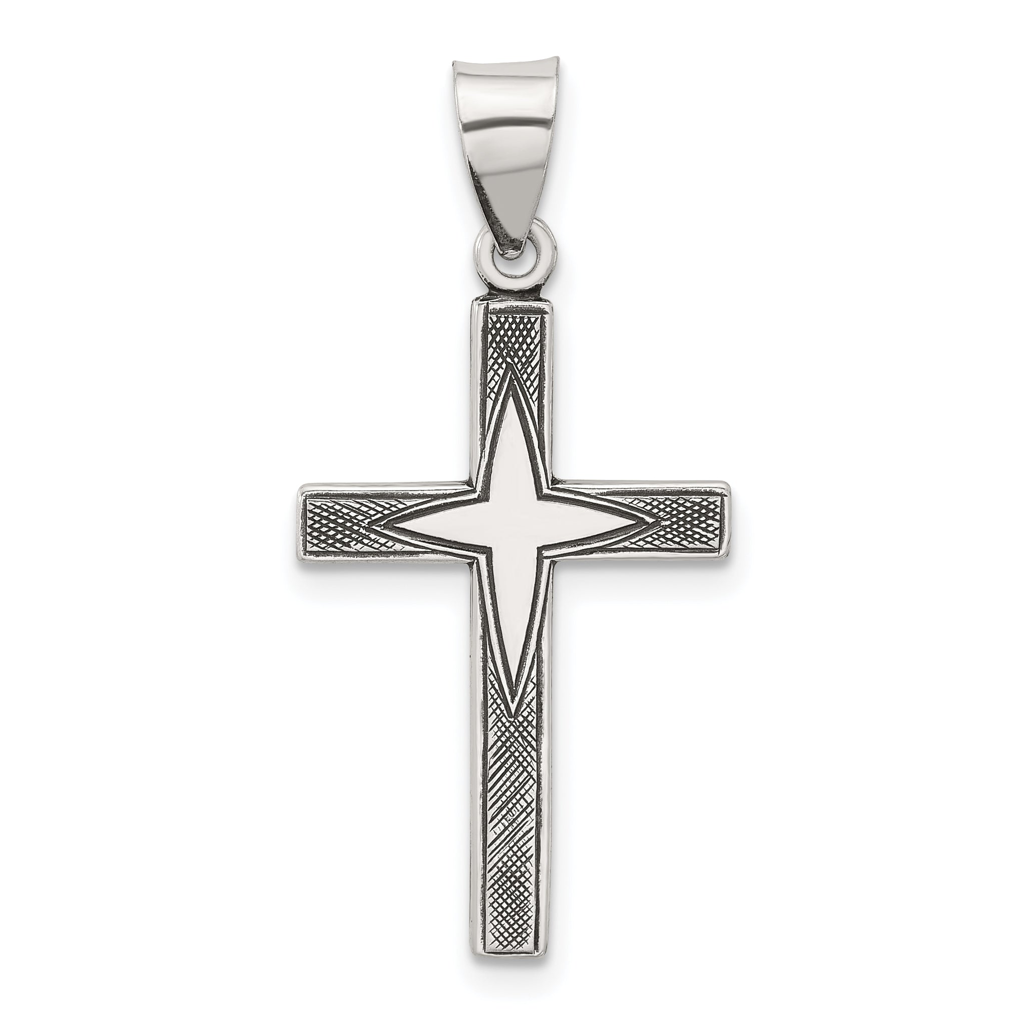 Sterling Silver Antiqued Solid Textured Cross Pendant