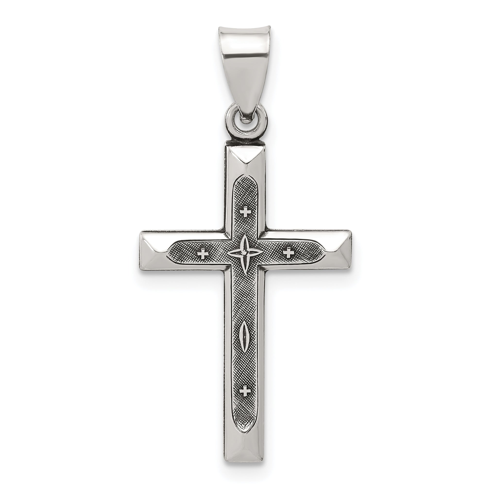 Sterling Silver Antiqued Solid Textured Cross Pendant