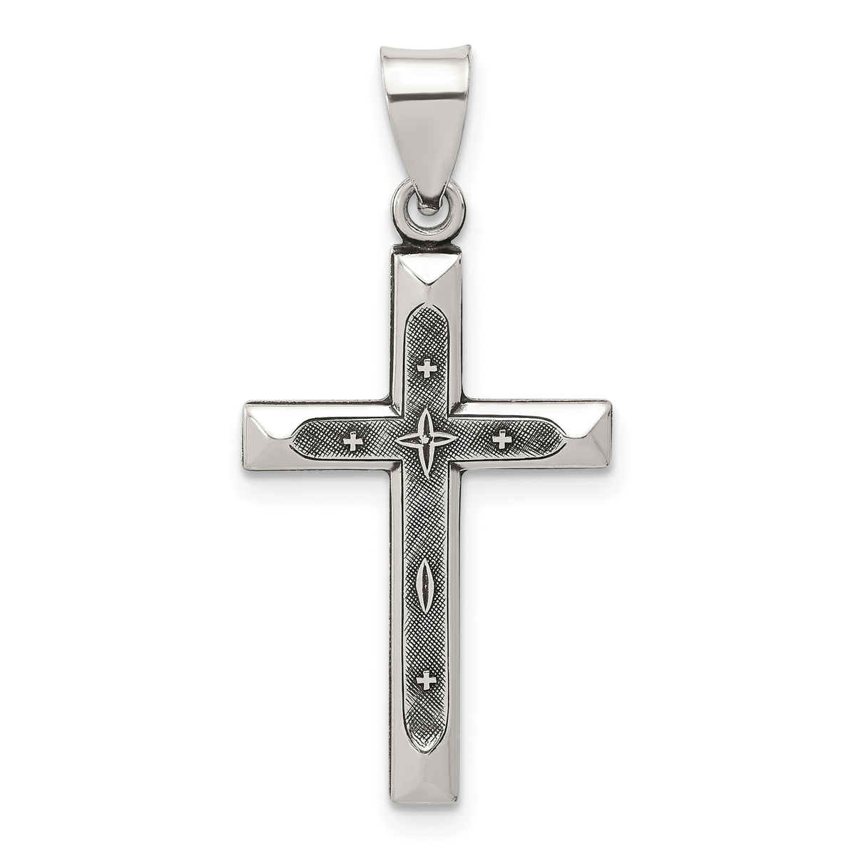 Sterling Silver Antiqued Solid Textured Cross Pendant