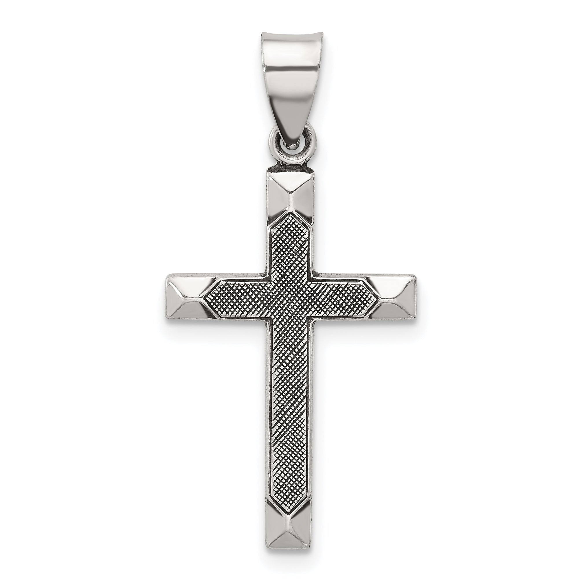 Sterling Silver Antiqued Solid Textured Cross Pendant