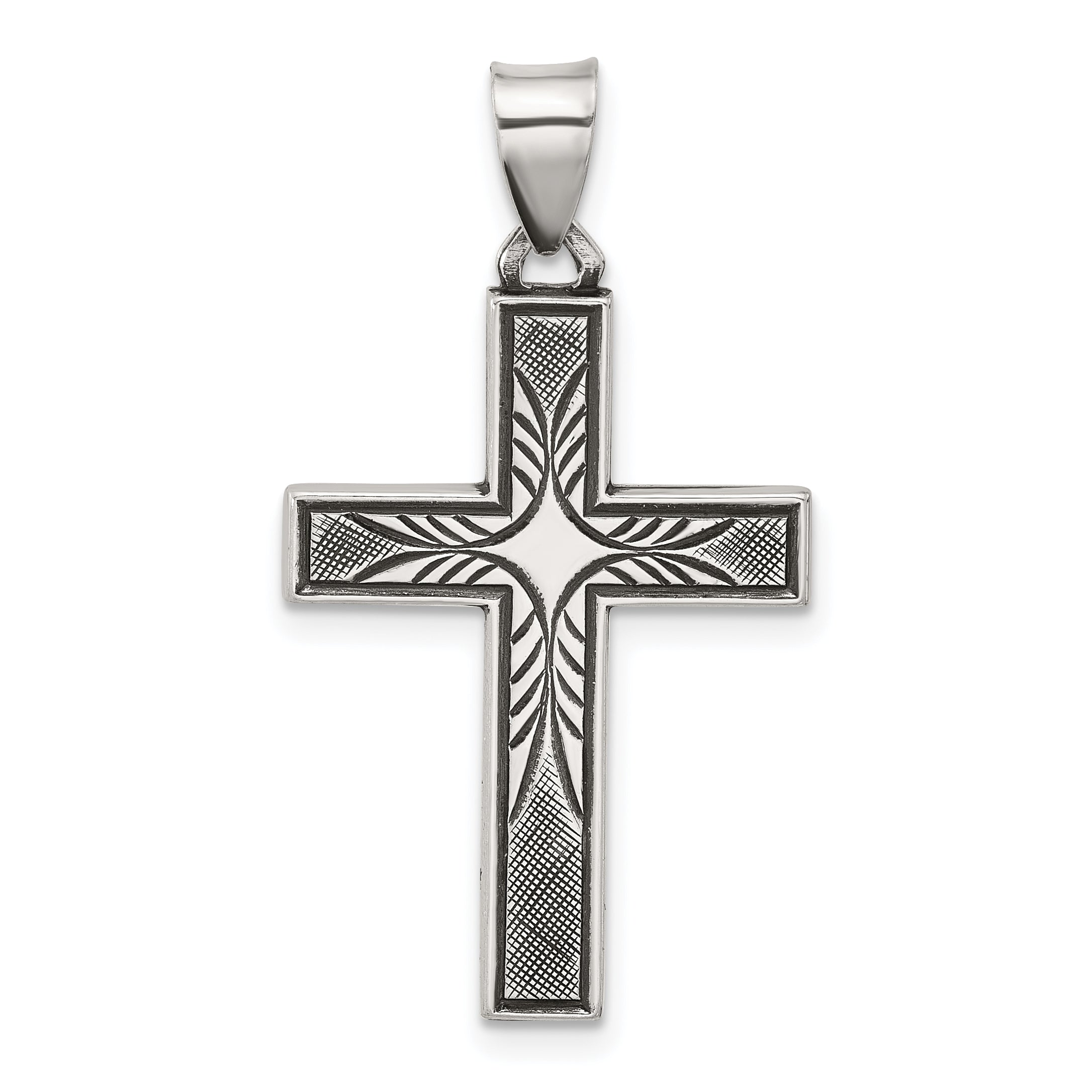 Sterling Silver Antiqued Solid Textured Cross Pendant