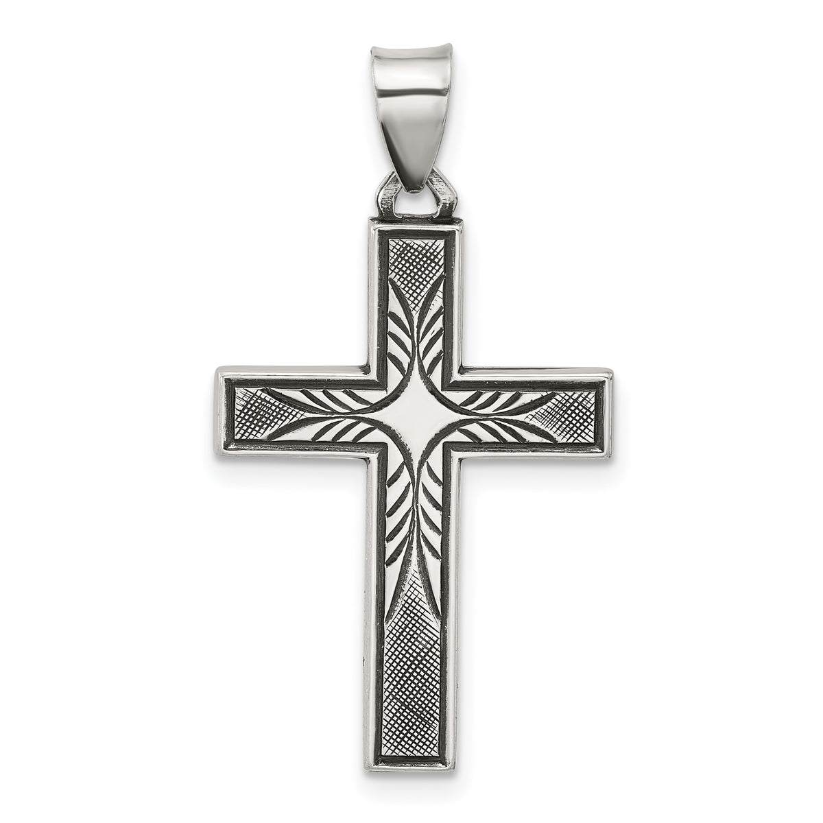Sterling Silver Antiqued Solid Textured Cross Pendant