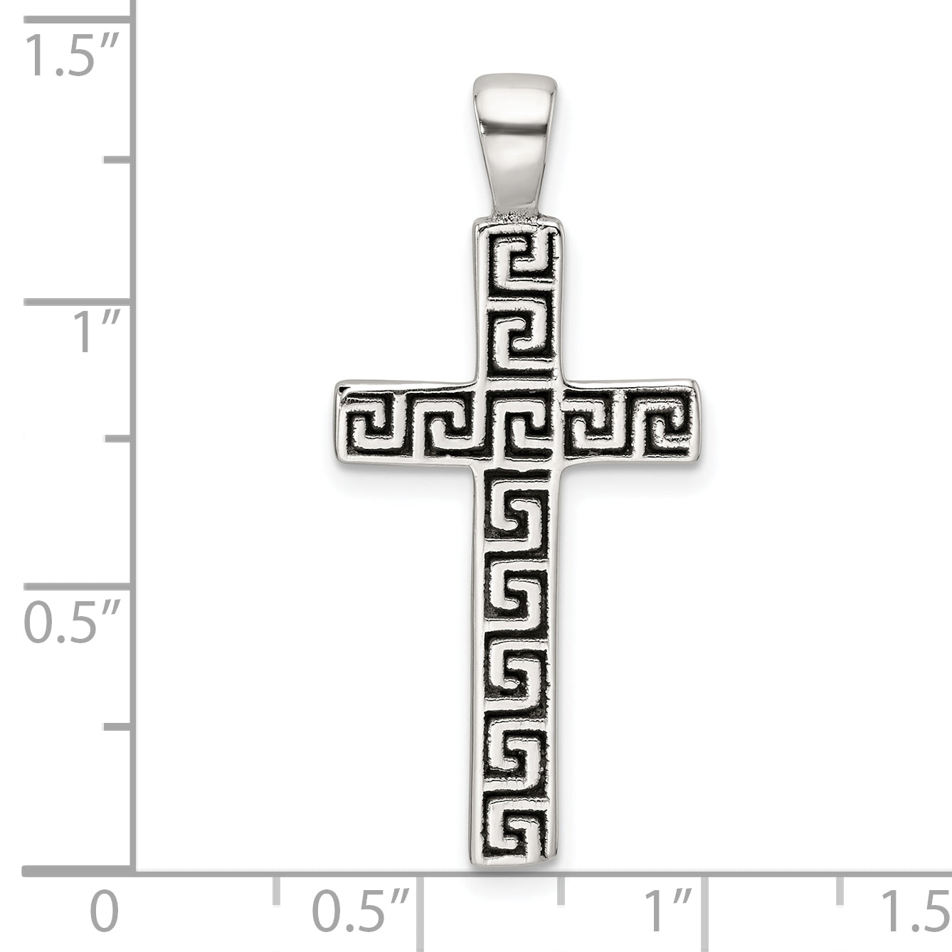 Sterling Silver Polished and Antiqued Greek Key Latin Cross Pendant