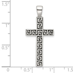 Sterling Silver Polished and Antiqued Greek Key Latin Cross Pendant