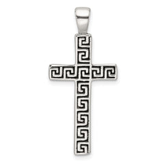 Sterling Silver Polished and Antiqued Greek Key Latin Cross Pendant