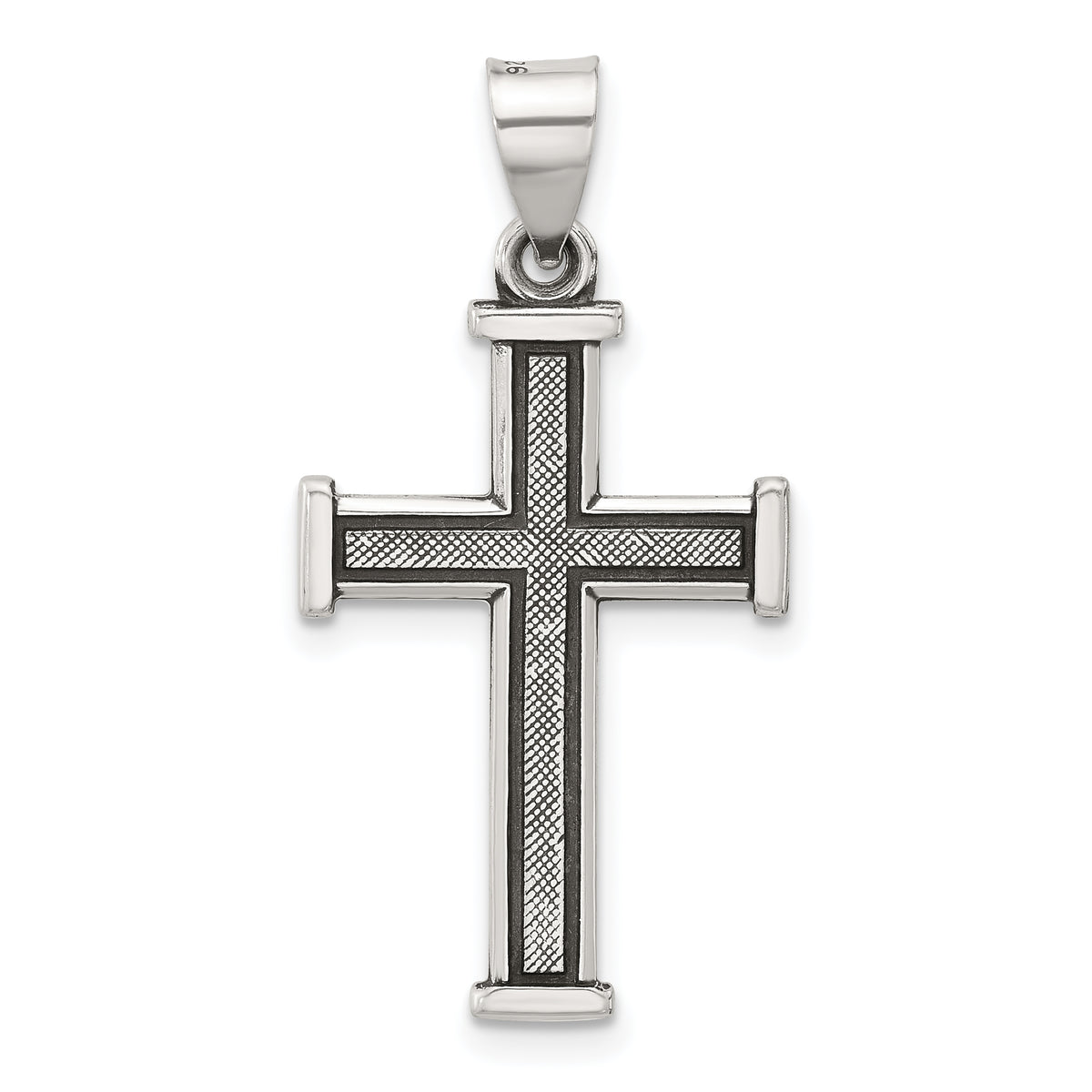 Sterling Silver Antiqued Solid Textured Cross Pendant