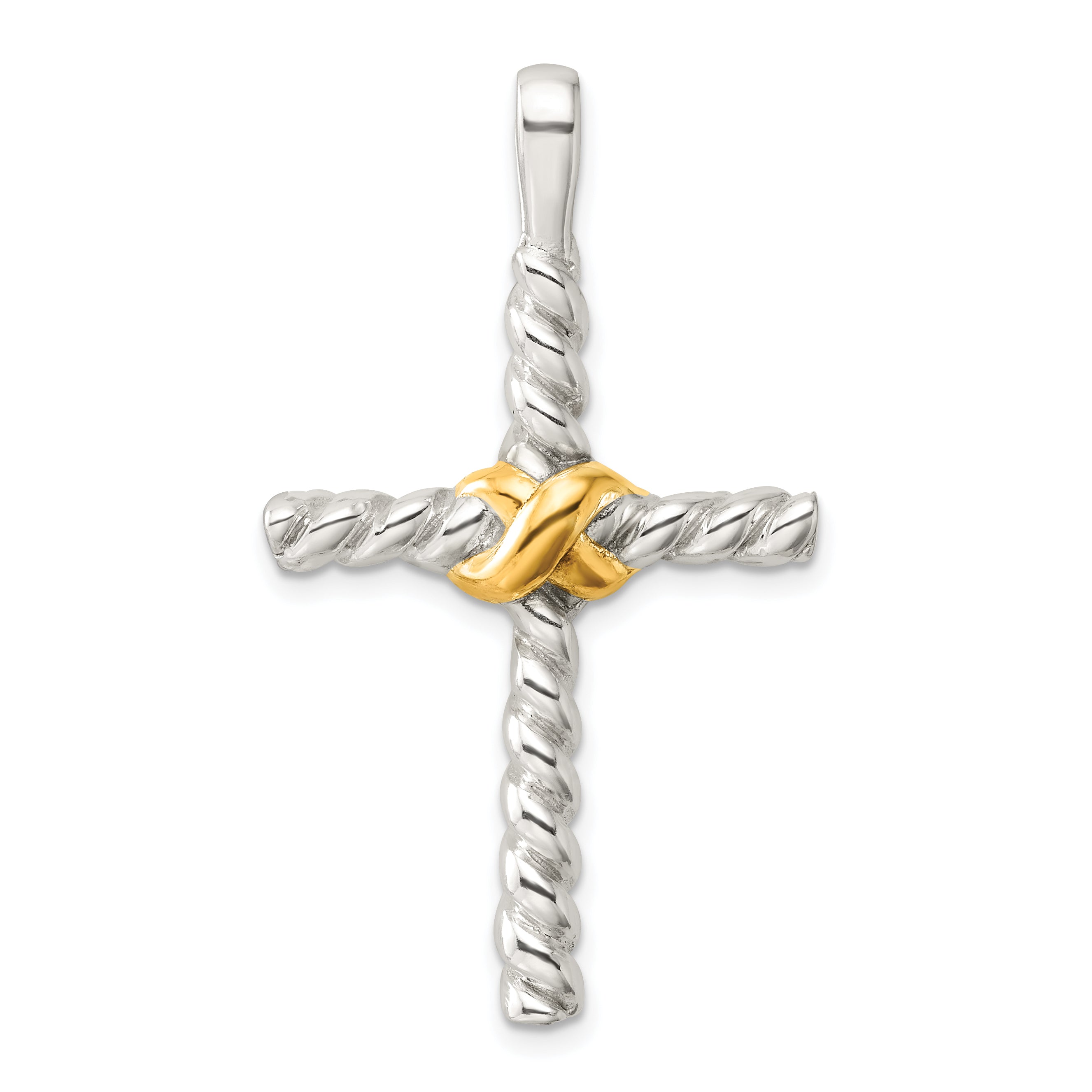 Sterling Silver and Gold-tone Polished Cross Pendant