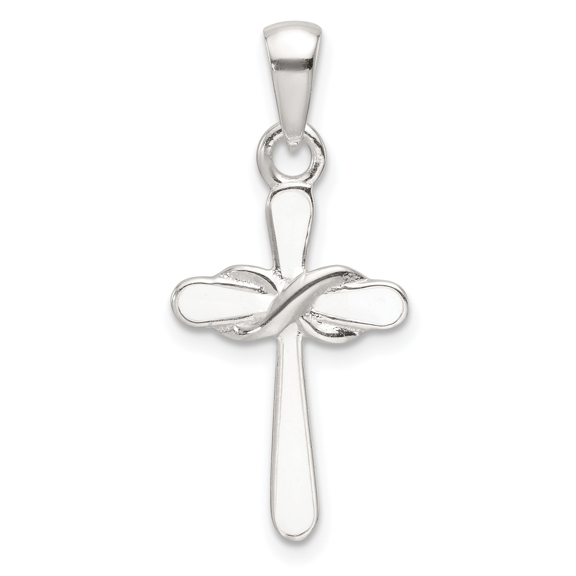 Sterling Silver Polished White Enamel Infinity Cross Pendant Main image