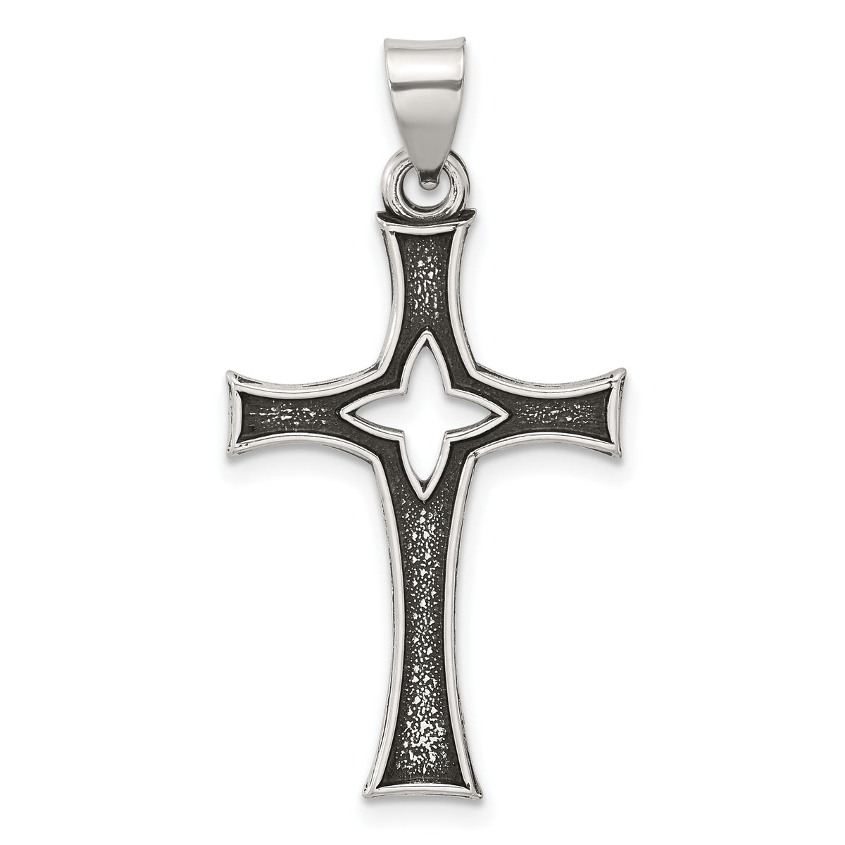Sterling Silver Antiqued Solid Textured Cut Out Cross Pendant