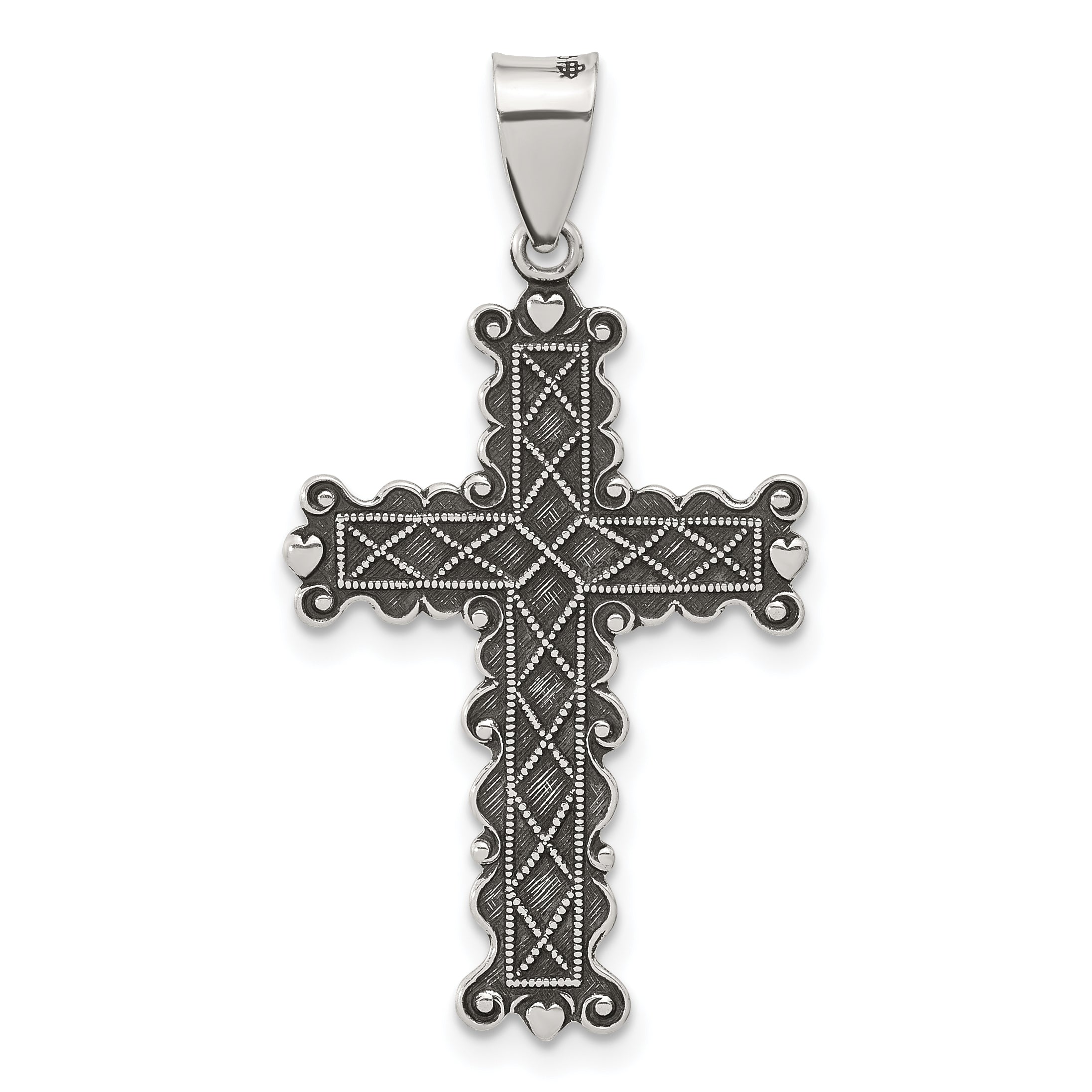 Sterling Silver Antiqued Solid Textured Cross Pendant