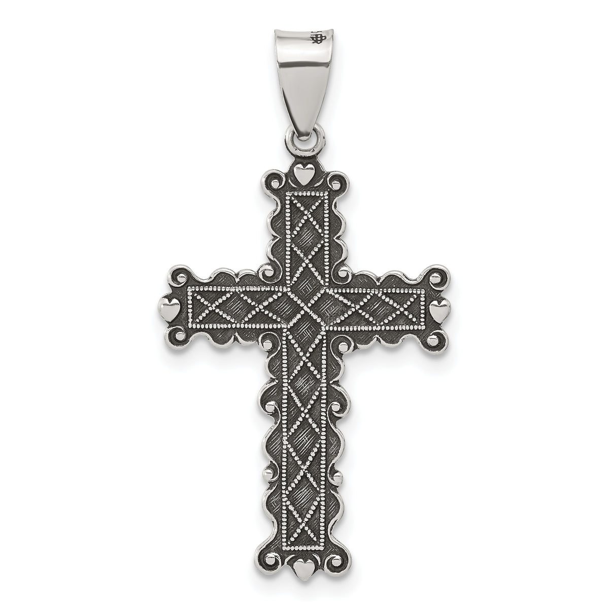 Sterling Silver Antiqued Solid Textured Cross Pendant