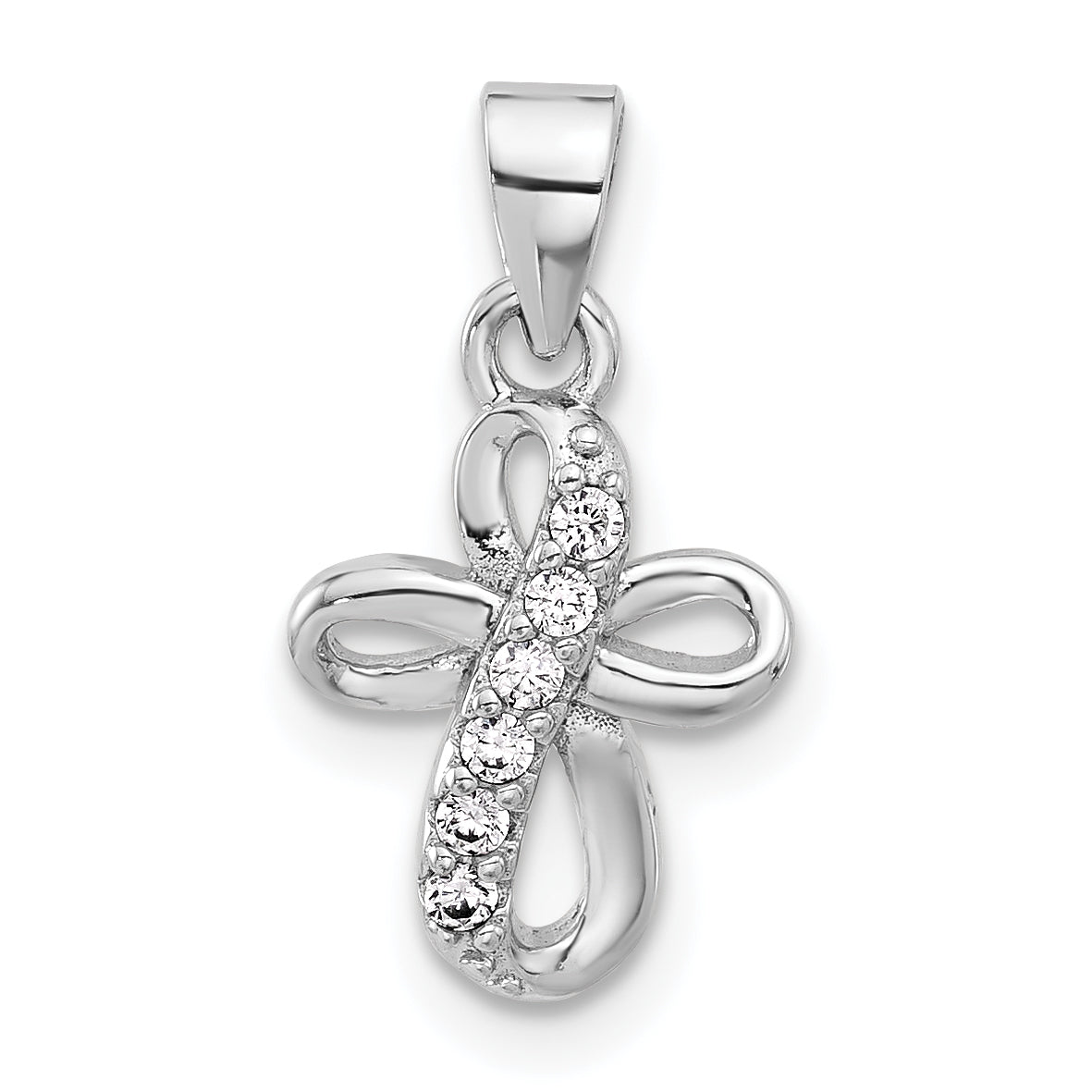 Sterling Silver Rhodium-plated CZ Small Cross Pendant Main image