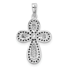 Sterling Silver Rhodium-plated Black and White CZ Cross Pendant